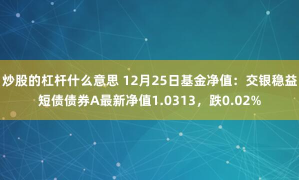 炒股的杠杆什么意思 12月25日基金净值：交银稳益短债债券A最新净值1.0313，跌0.02%